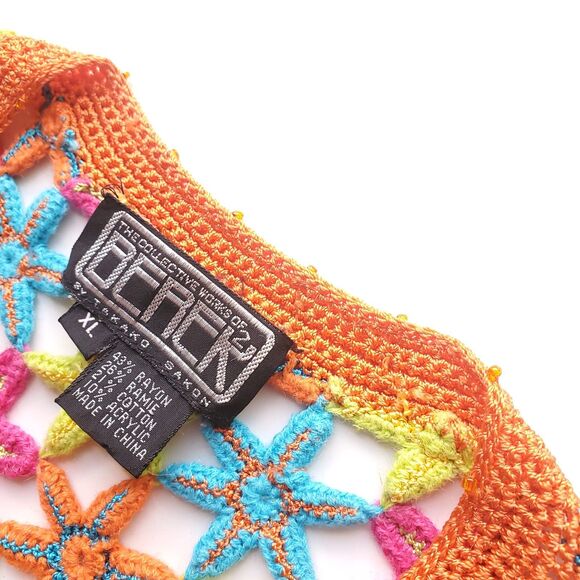 VTG Crochet Sweater XL Floral Colorful Embellished Cardigan Berek Takako Sakon - Picture 8 of 16